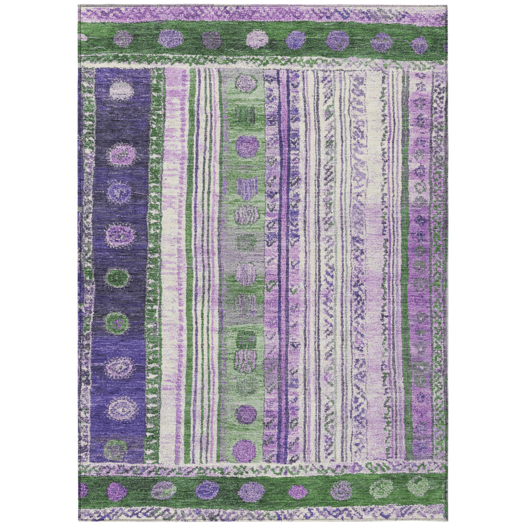 627351 5 x 8 ft. Green & Purple Striped Washable Transitional Indoor & Outdoor Rectangle Area Rug