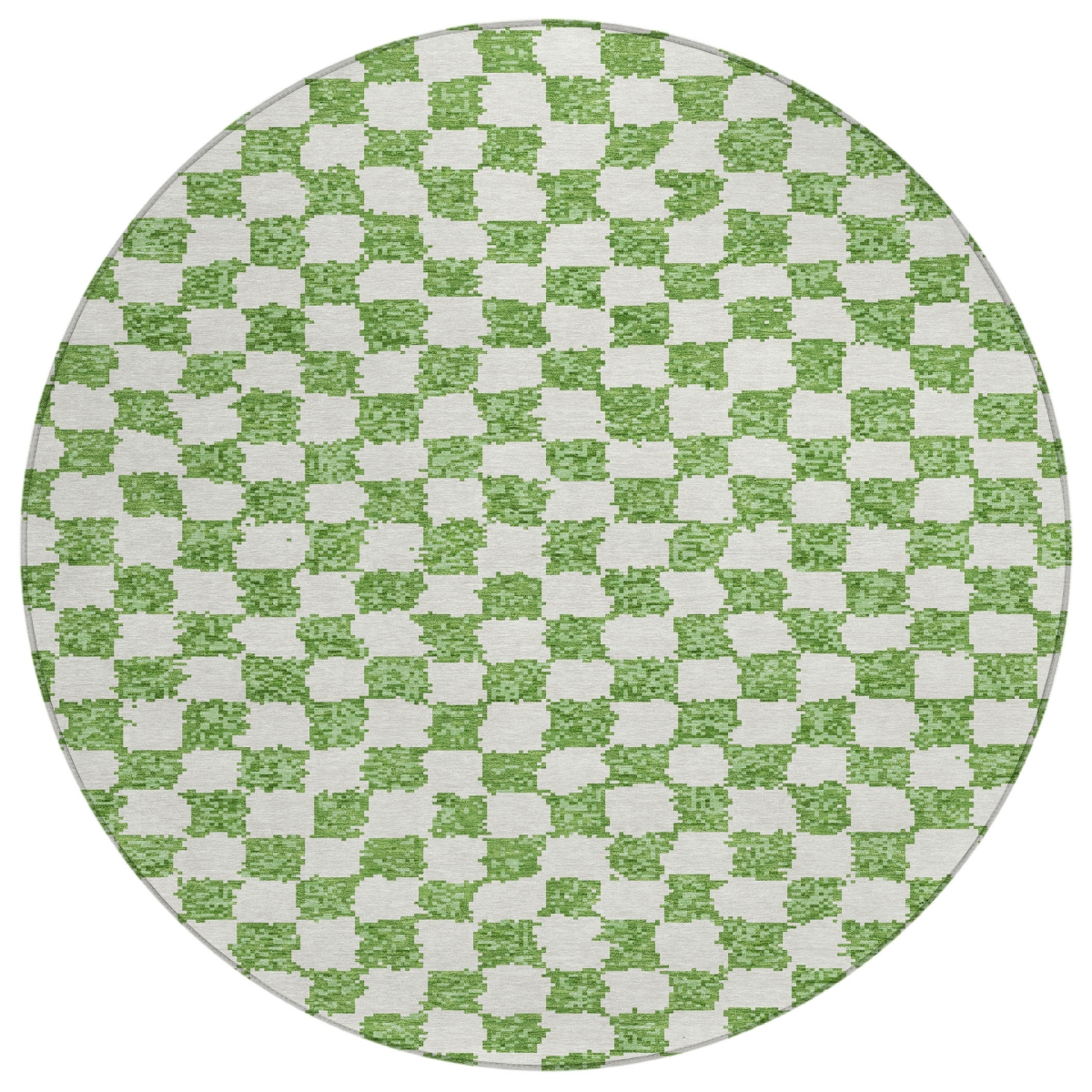 627202 8 ft. Green & Ivory Geometric Washable Transitional Indoor & Outdoor Round Area Rug