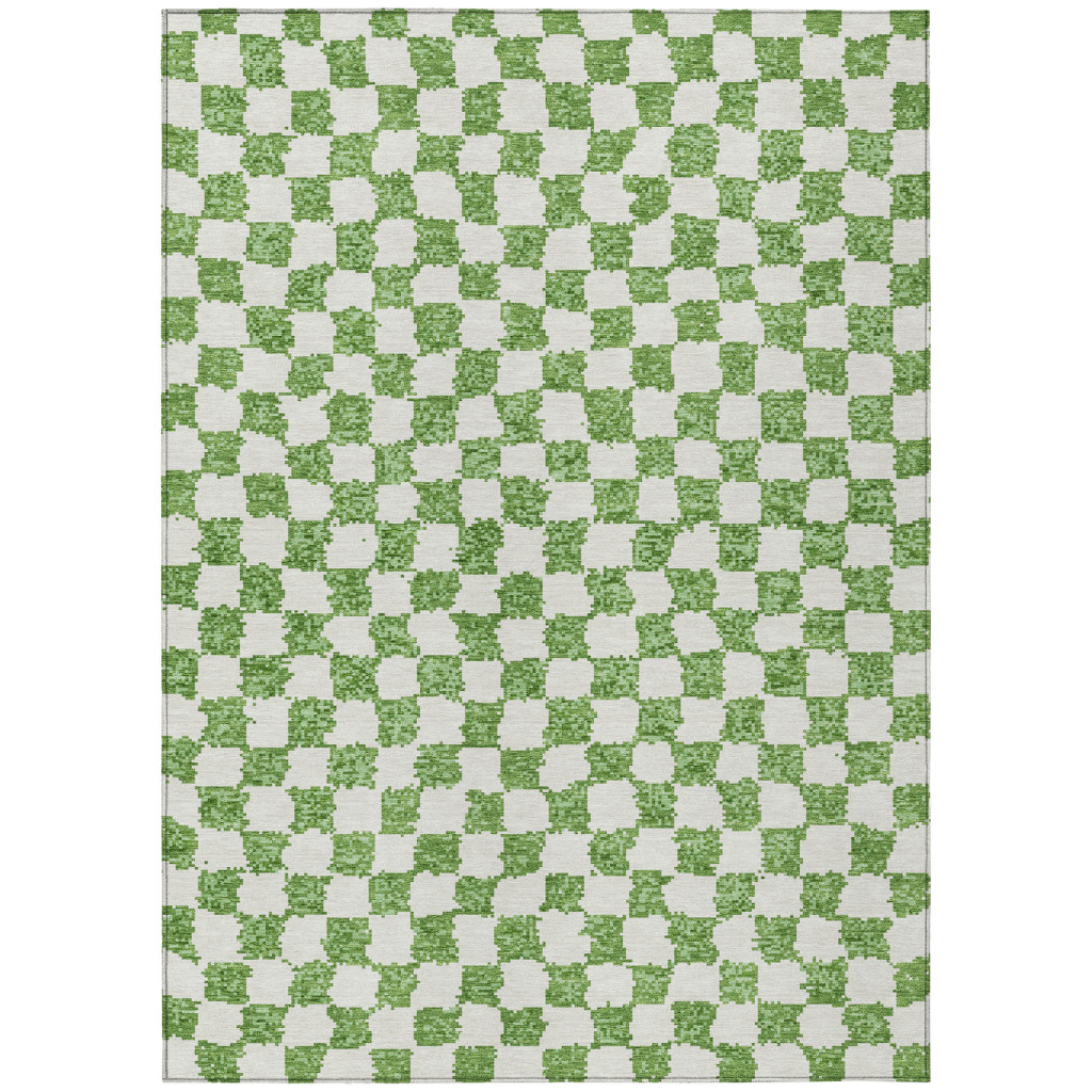 627201 5 x 8 ft. Green & Ivory Geometric Washable Transitional Indoor & Outdoor Rectangle Area Rug
