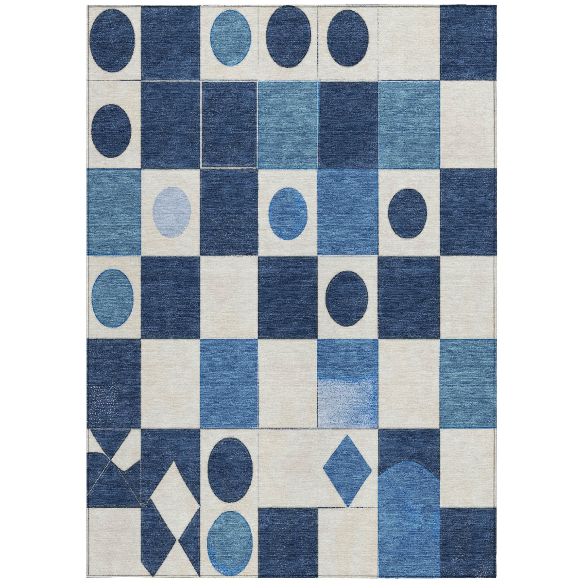 637950 8 x 10 ft. Blue & Ivory Geometric Washable Transitional Indoor & Outdoor Rectangle Area Rug