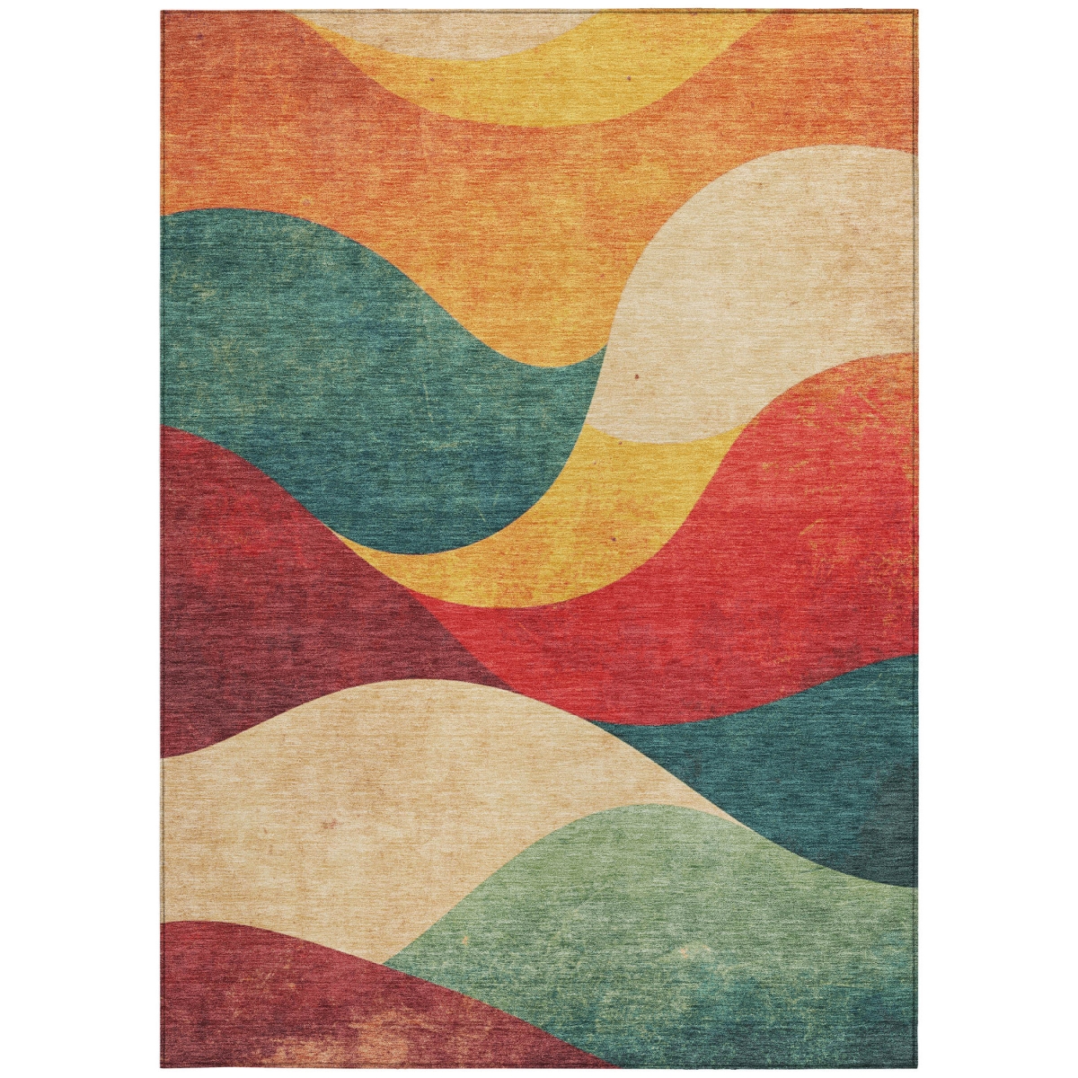638000 10 x 14 ft. Orange Red & Teal Blue Abstract Washable Transitional Indoor & Outdoor Rectangle Area Rug
