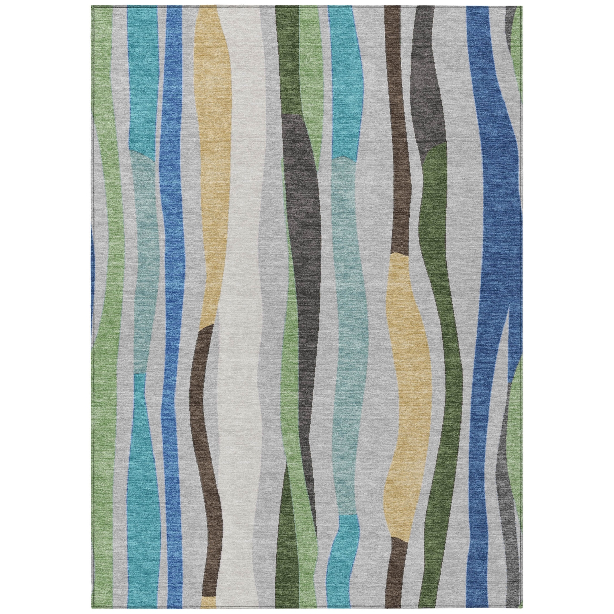 638107 9 x 12 ft. Green Gold & Blue Striped Washable Transitional Indoor & Outdoor Rectangle Area Rug