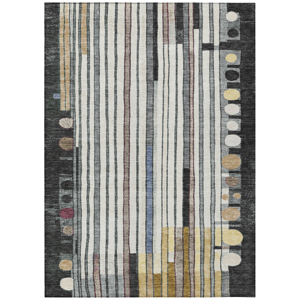 638137 9 x 12 ft. Black, Ivory & Gold Geometric Washable Transitional Indoor & Outdoor Rectangle Area Rug