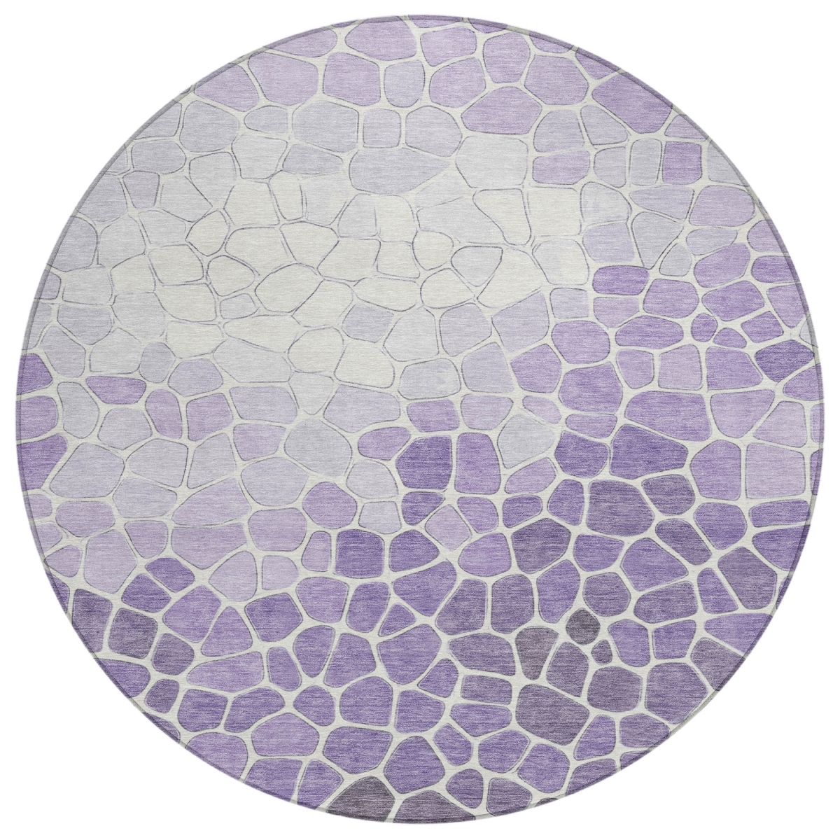 638183 8 ft. Purple & Ivory Geometric Washable Transitional Indoor & Outdoor Round Area Rug