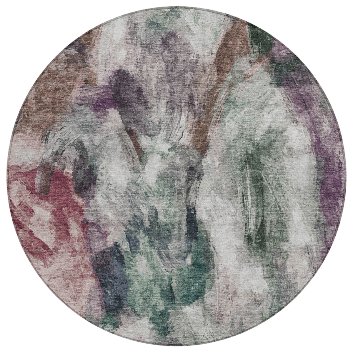 638486 8 ft. Green, Ivory & Blush Abstract Washable Transitional Indoor & Outdoor Round Area Rug