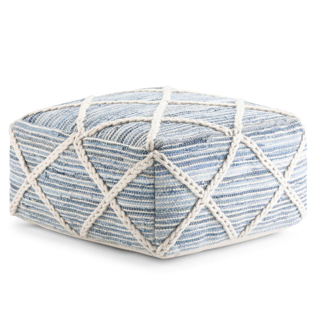 638530 10.20 x 20.10 x 20.10 in. Blue Wool Pouf Ottoman