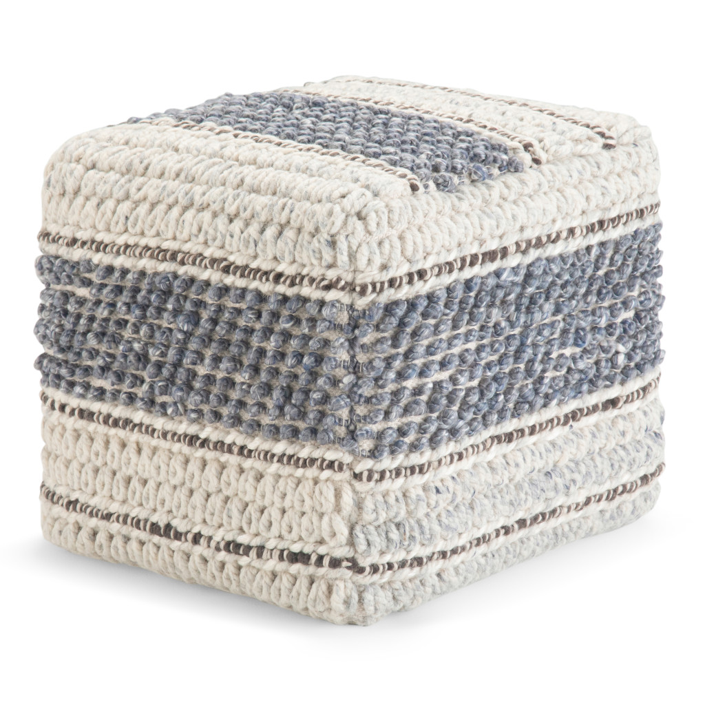 638533 14 x 18.10 x 18.10 in. Blue Wool Pouf Ottoman