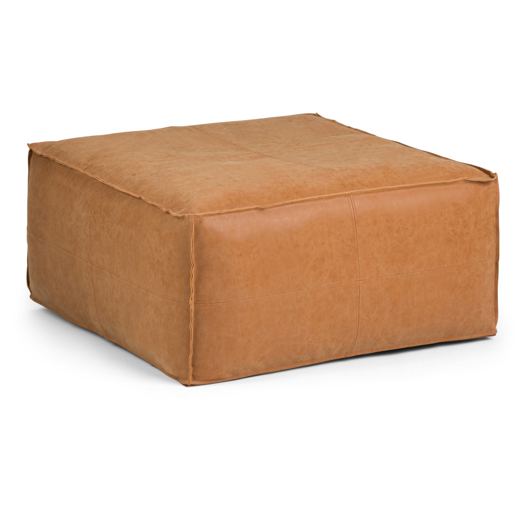 638542 14 x 30 x 30 in. Brown Faux Leather Pouf Ottoman