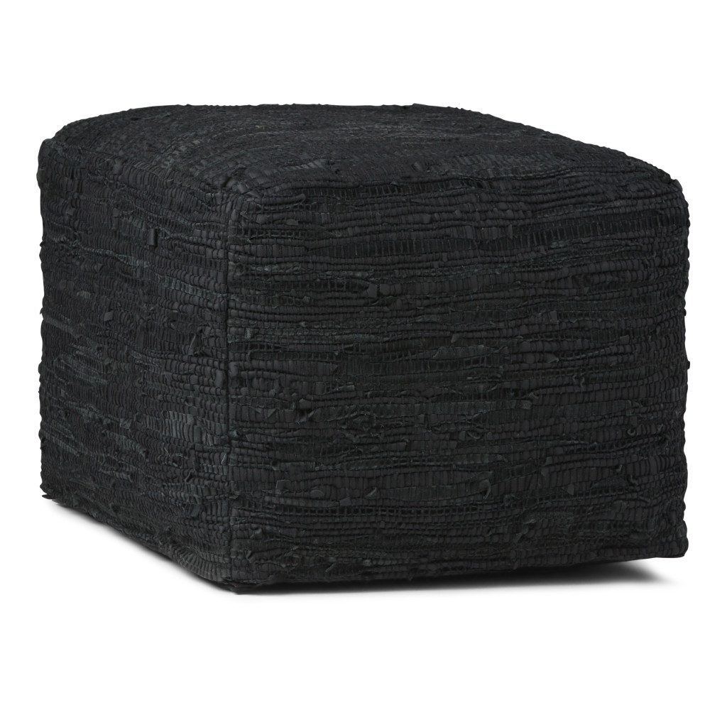 638581 14 x 18 x 18 in. Black Leather Pouf Ottoman