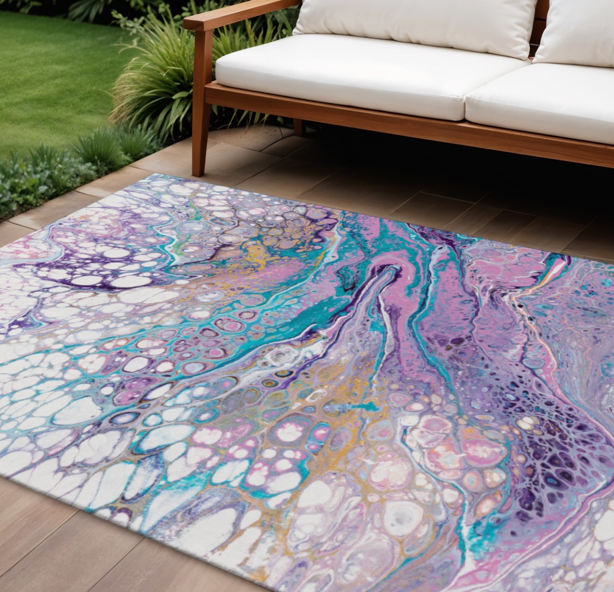643557 9 x 12 ft. Periwinkle Purple & Ivory Abstract Washable Contemporary Indoor & Outdoor Rectangle Area Rug