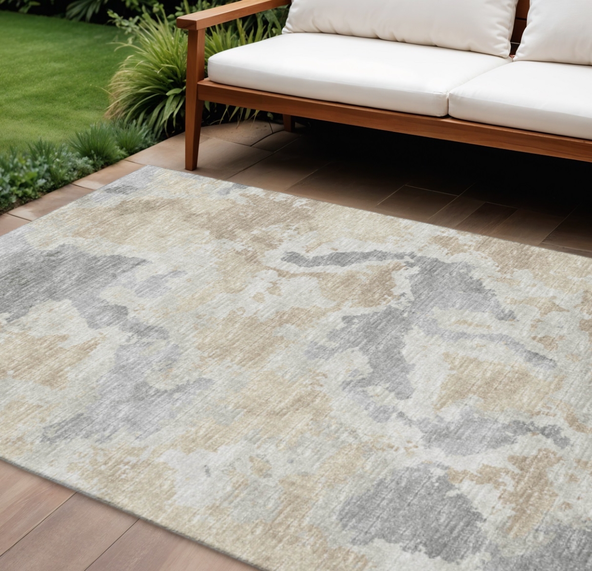 643593 9 x 12 ft. Beige Charcoal & Gray Abstract Washable Transitional Indoor & Outdoor Rectangle Area Rug