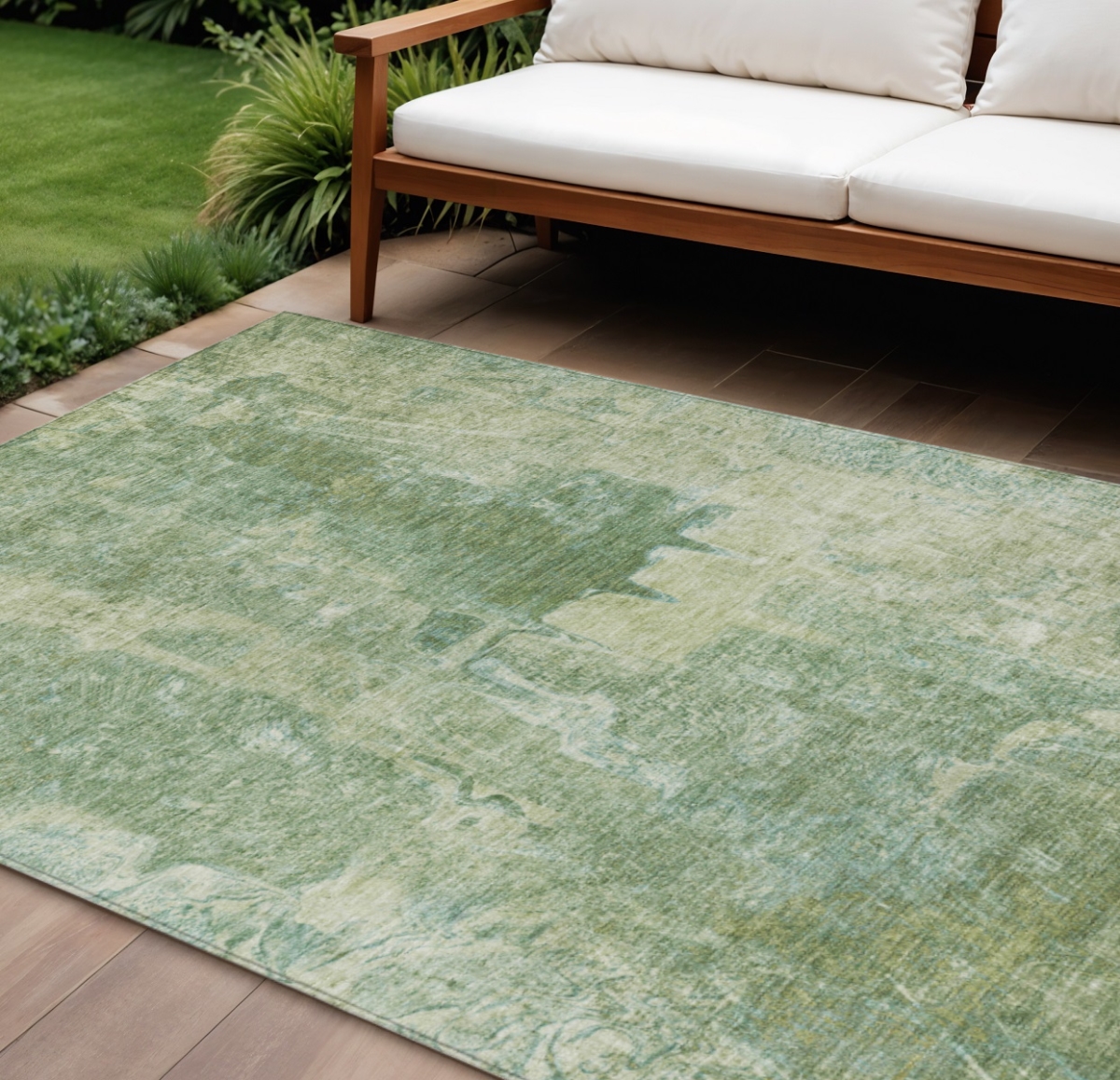 639362 8 x 10 ft. Artichoke Green & Beige Abstract Washable Transitional Indoor & Outdoor Rectangle Area Rug