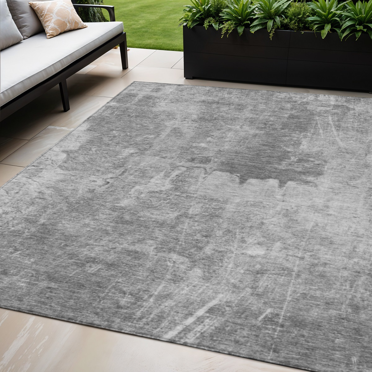 639366 5 x 8 ft. Gray & Silver Abstract Washable Transitional Indoor & Outdoor Rectangle Area Rug