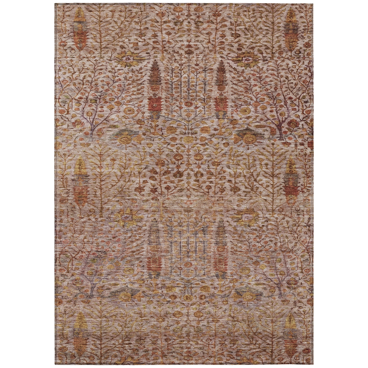 630325 9 x 12 ft. Terra Cotta & Beige Floral Washable Transitional Indoor & Outdoor Rectangle Area Rug