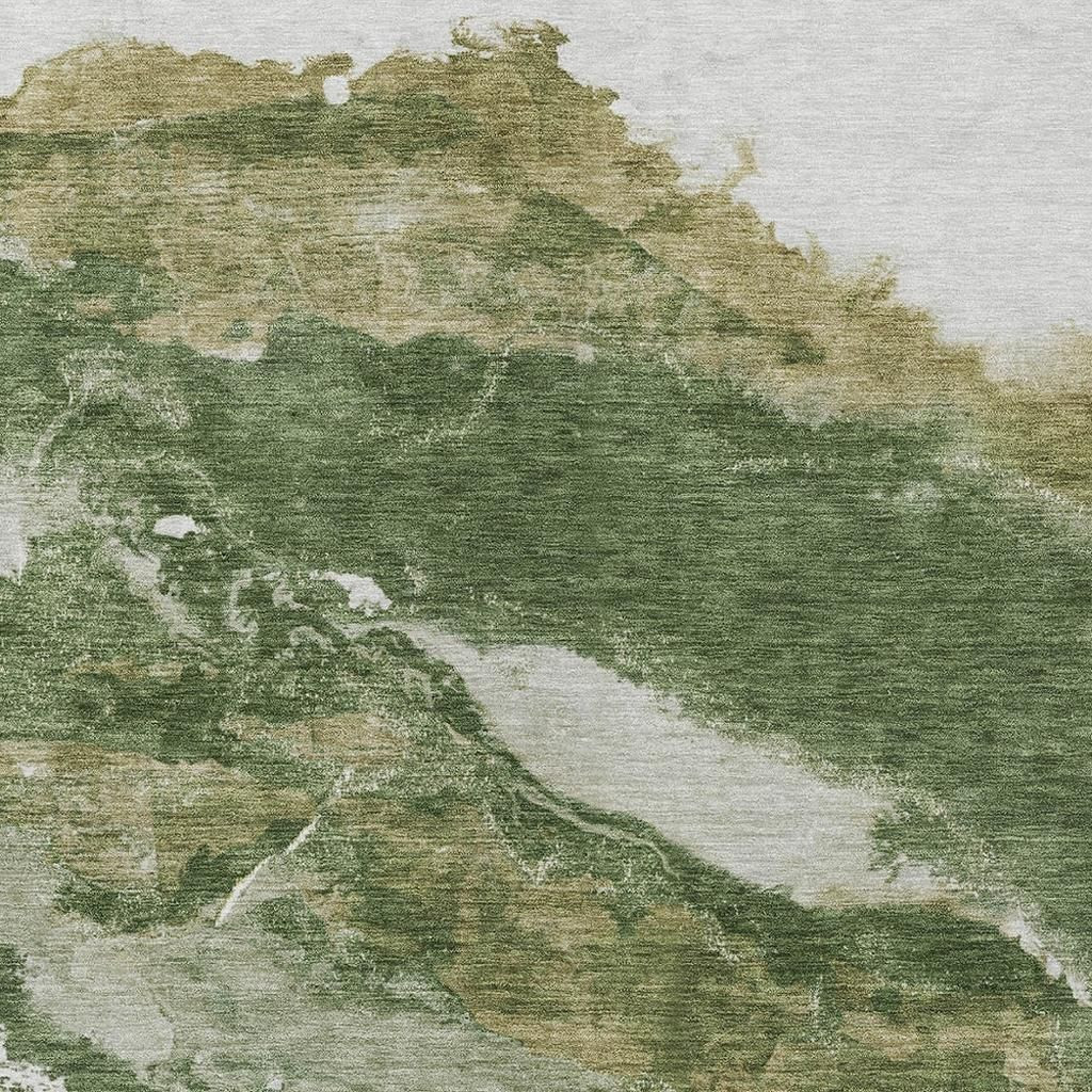 630340 5 x 8 ft. Green & Silver Abstract Washable Transitional Indoor & Outdoor Rectangle Area Rug