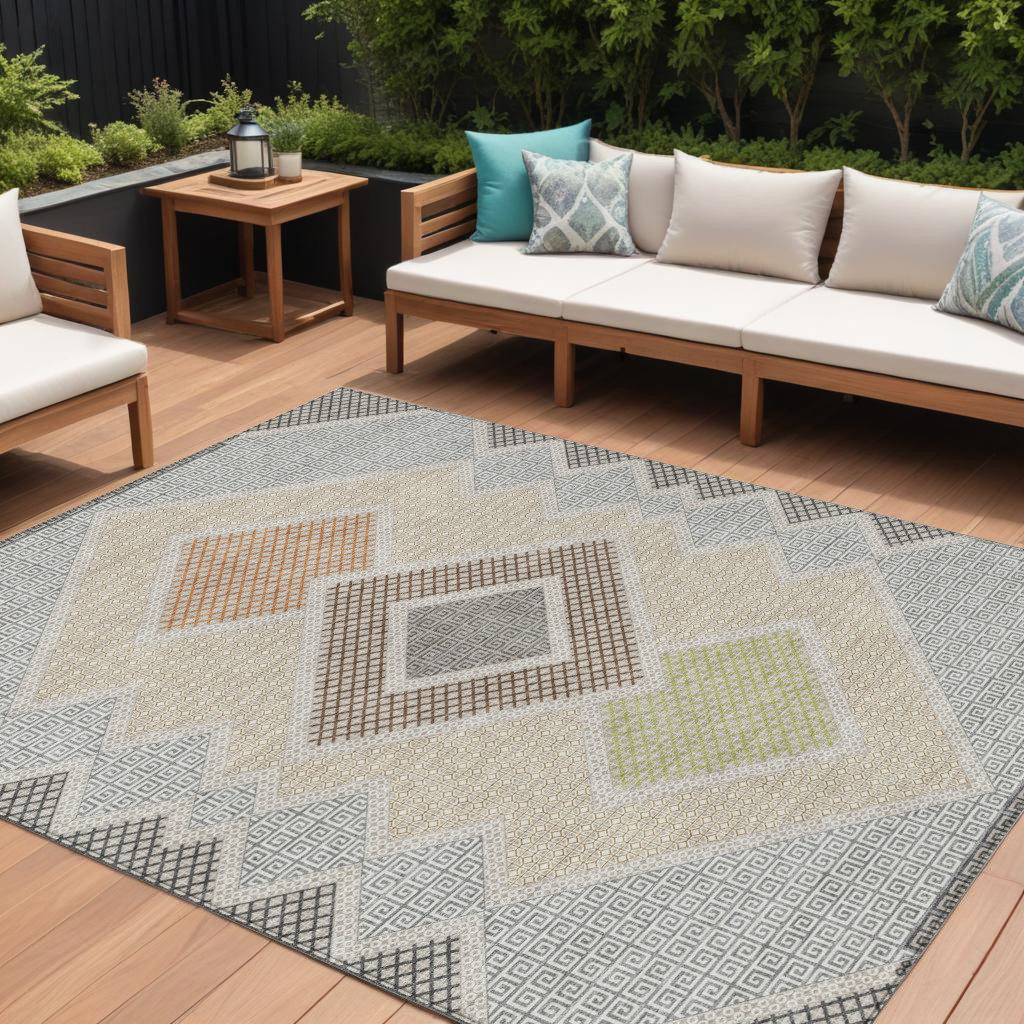 631924 8 x 10 ft. Pewter Copper & Silver Geometric Washable Transitional Indoor & Outdoor Rectangle Area Rug