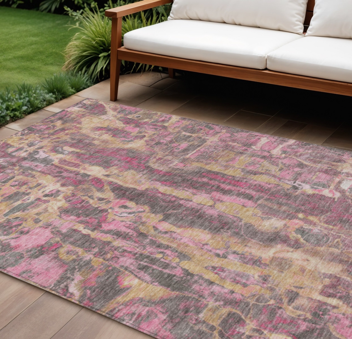 632111 9 x 12 ft. Blush & Wheat Abstract Washable Transitional Indoor & Outdoor Rectangle Area Rug
