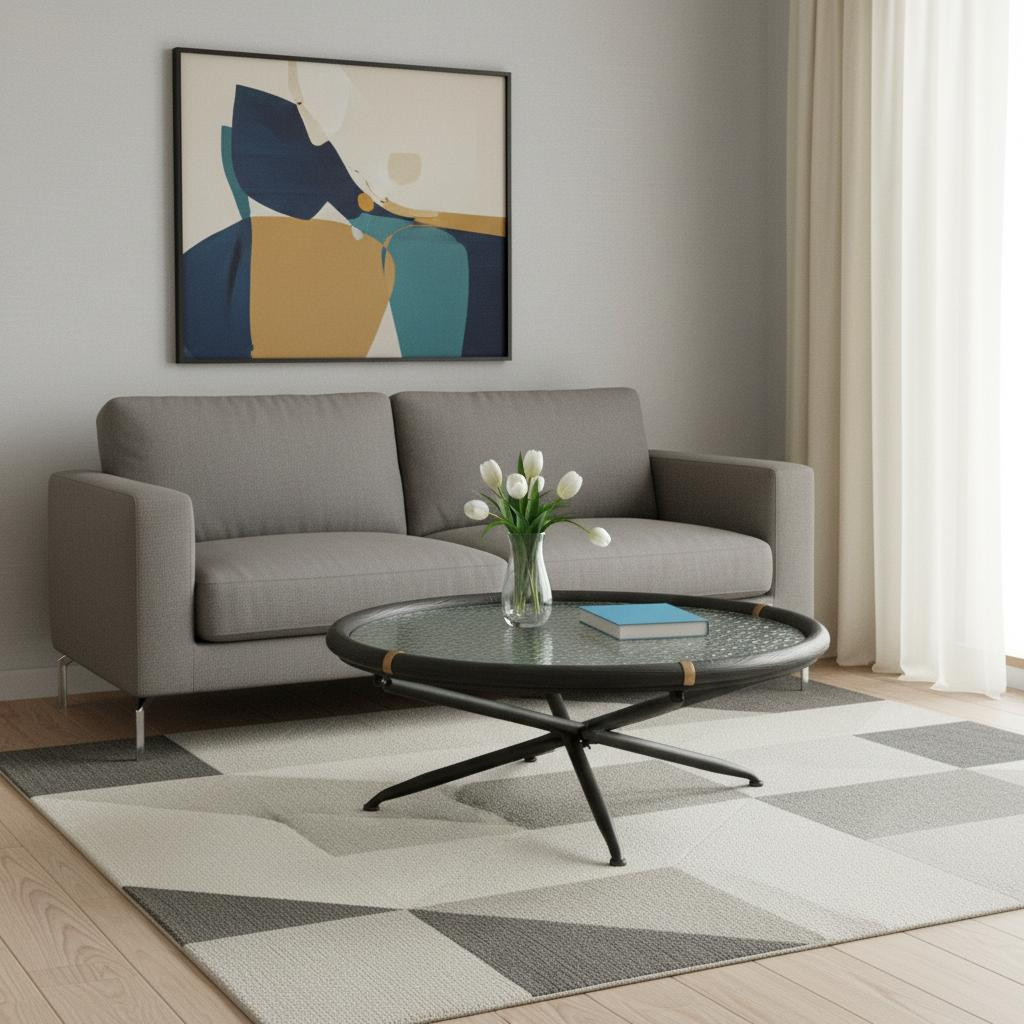632690 15.70 x 40 x 40 in. Black Glass & Solid Wood Round Sled Coffee Table