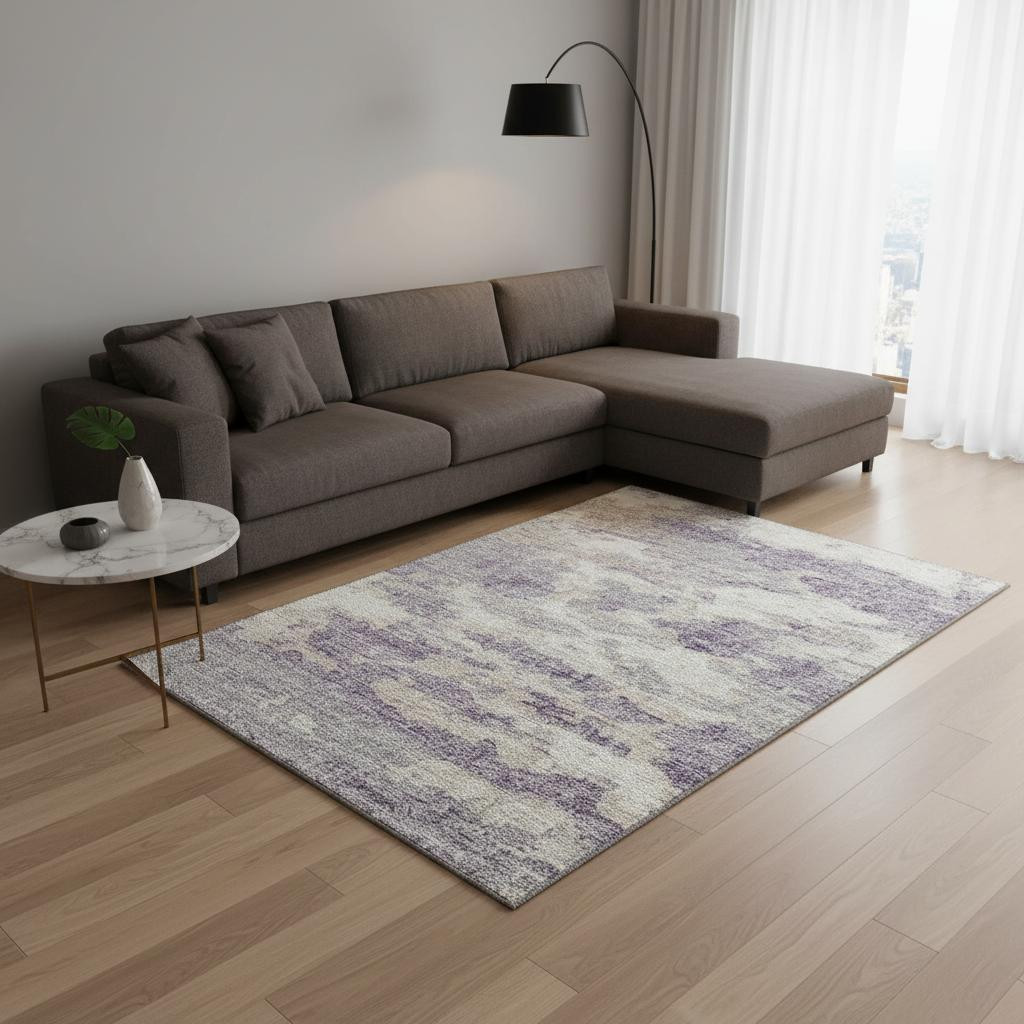 643779 10 x 14 ft. Purple & Ivory Abstract Transitional Washable Machine Made Rectangle Area Rug with UV Protection