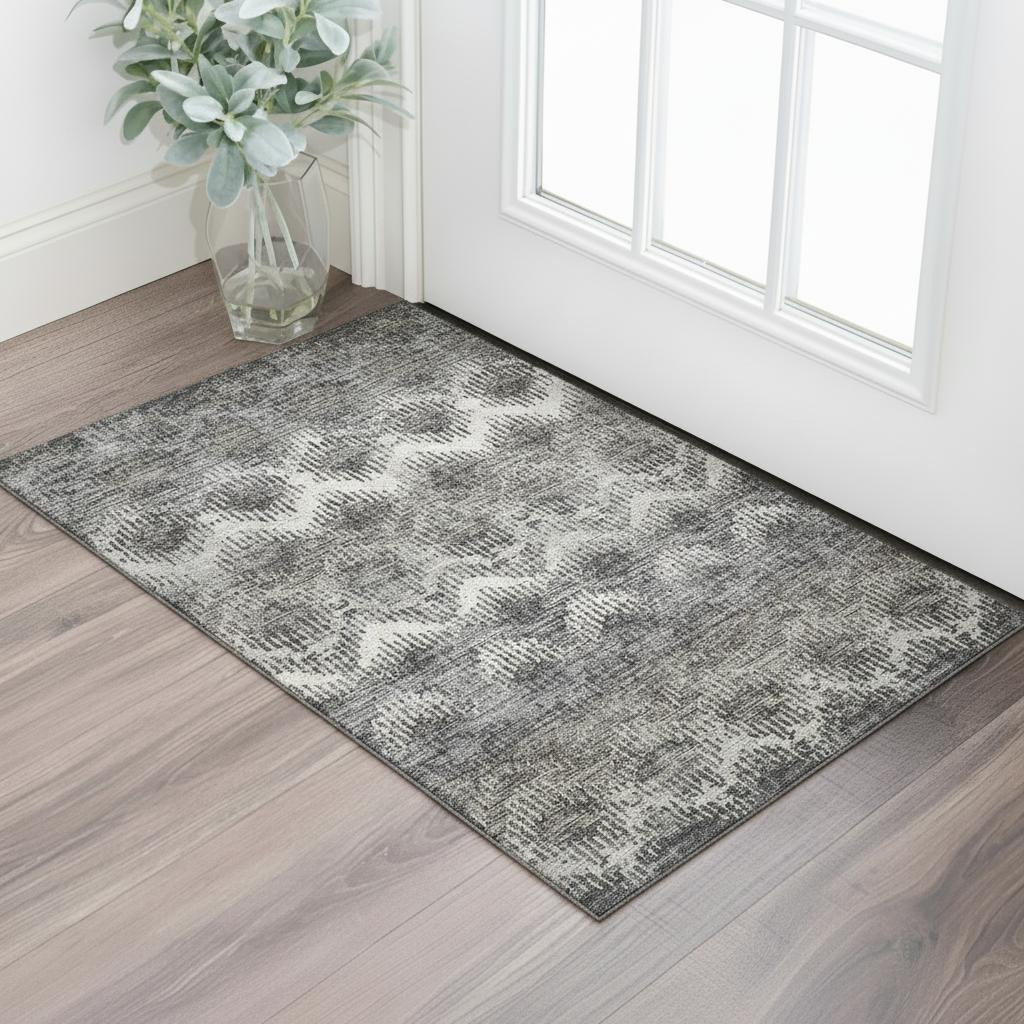 644163 3 x 5 ft. Graphite Ivory & Beige Abstract Washable Machine Made Rectangle Area Rug with UV Protection