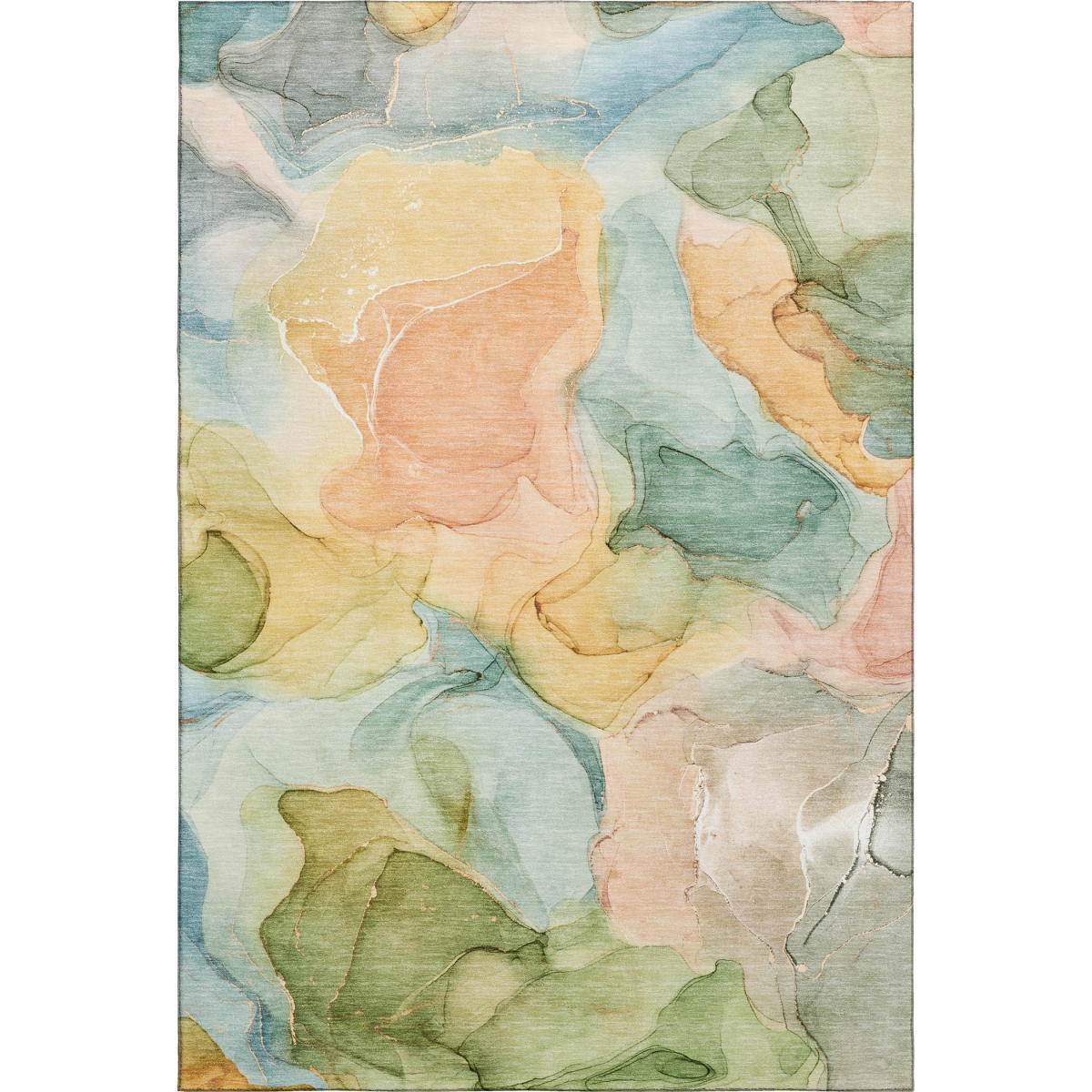 646699 3 x 5 ft. Blue, Green & Orange Abstract Washable Machine Made Rectangle Area Rug with UV Protection