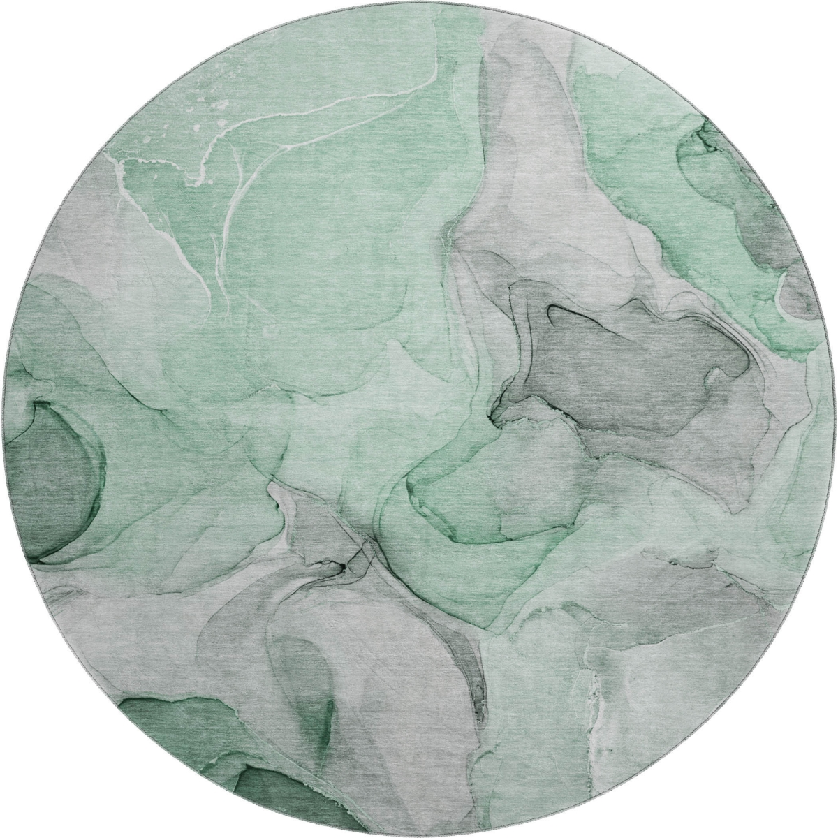 646719 8 ft. Green, Gray & Ivory Abstract Transitional Washable Round Area Rug with UV Protection