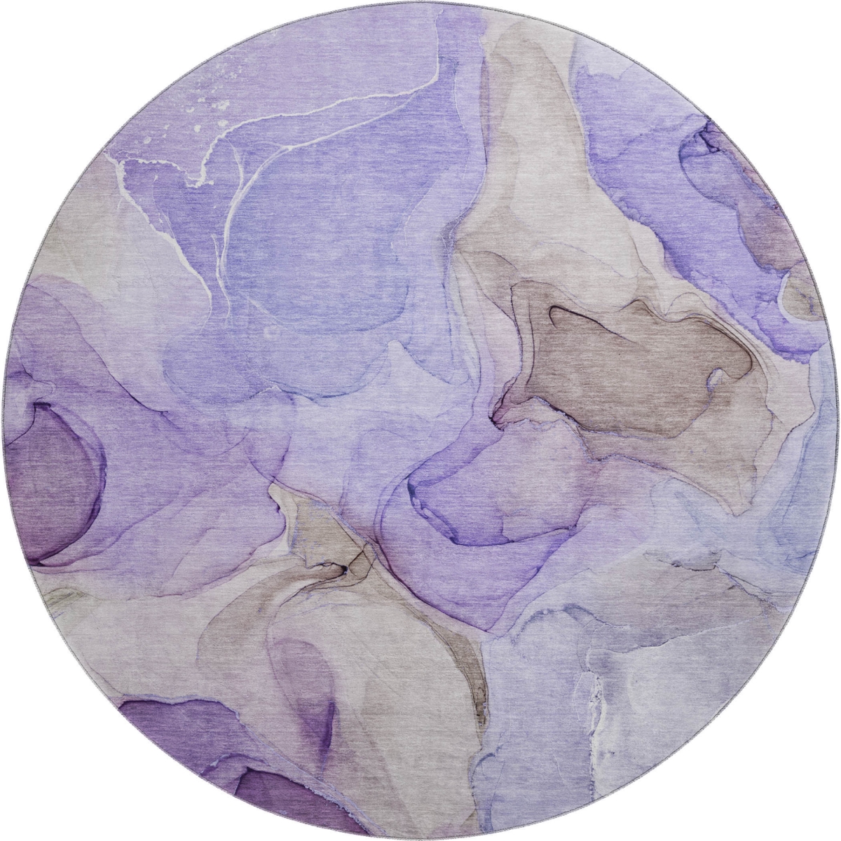 646737 8 ft. Purple & Gray Abstract Transitional Washable Round Area Rug with UV Protection