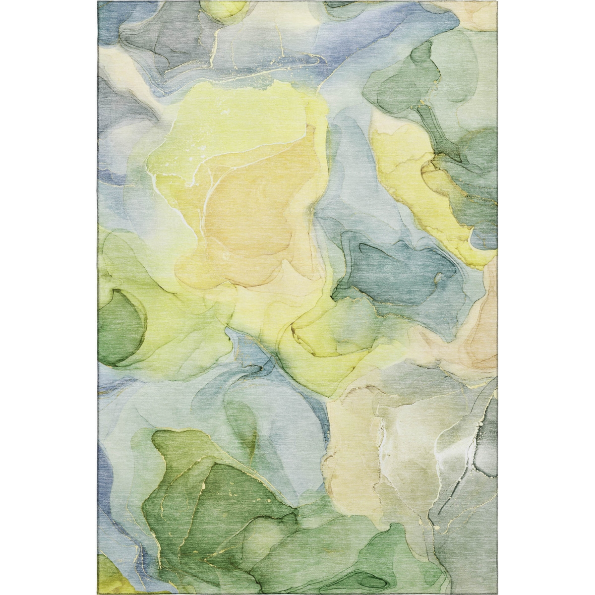 646747 3 x 5 ft. Yellow Blue & Beige Abstract Washable Machine Made Rectangle Area Rug with UV Protection