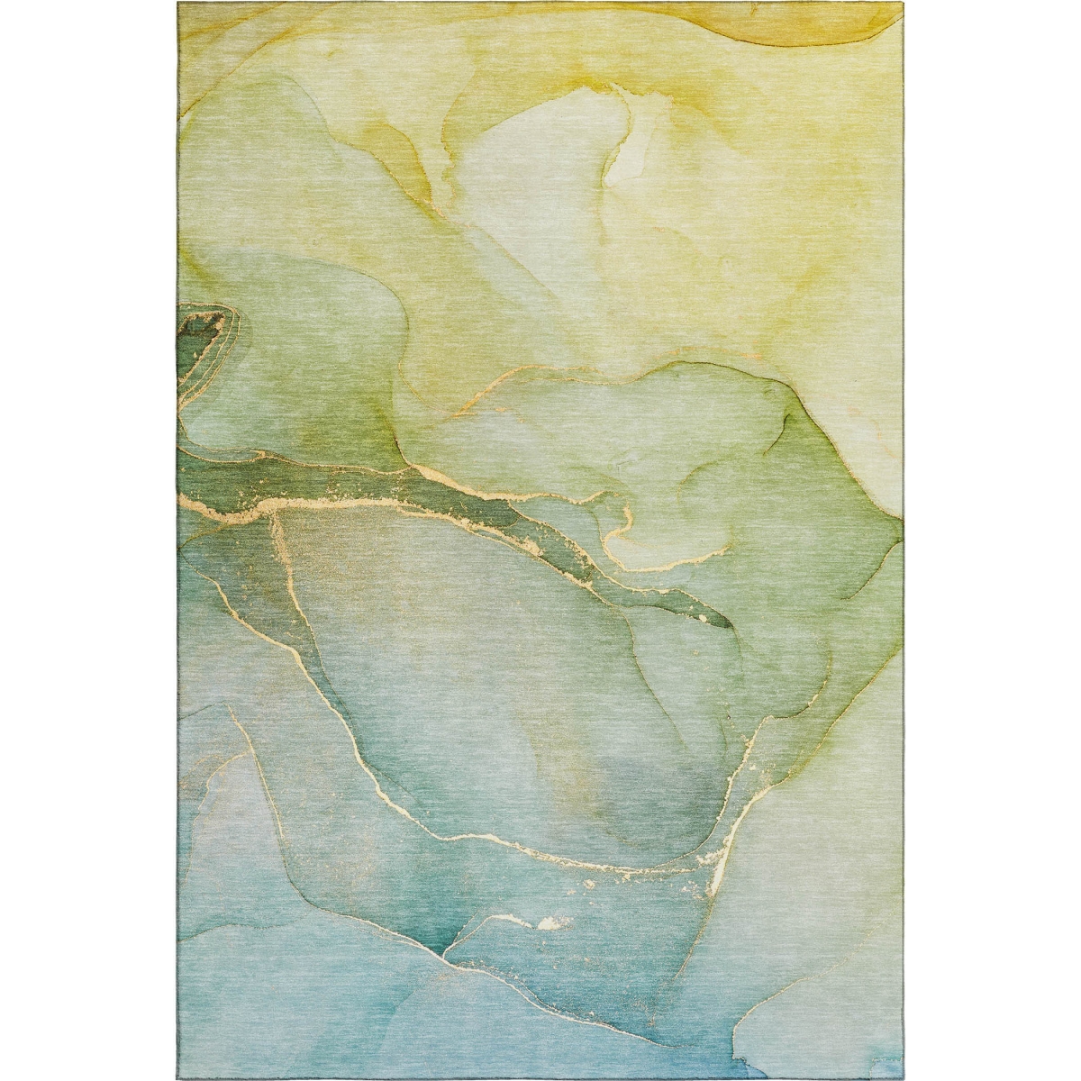 646901 3 x 5 ft. Green & Ivory Abstract Transitional Washable Machine Made Rectangle Area Rug with UV Protection