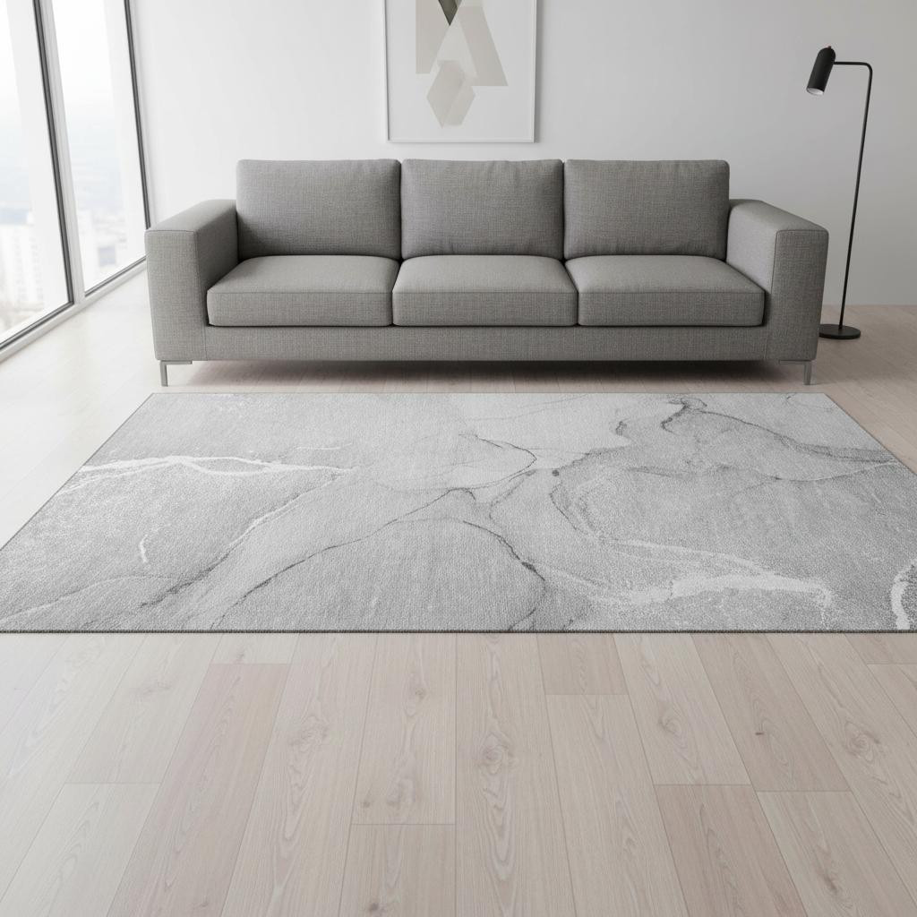 646962 5 x 8 ft. Gray & Ivory Abstract Transitional Washable Machine Made Rectangle Area Rug with UV Protection