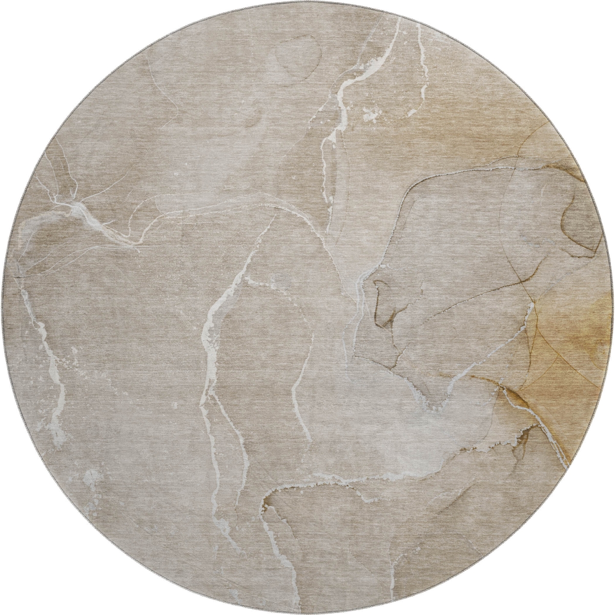 646975 8 ft. Beige & Ivory Abstract Transitional Washable Round Area Rug with UV Protection