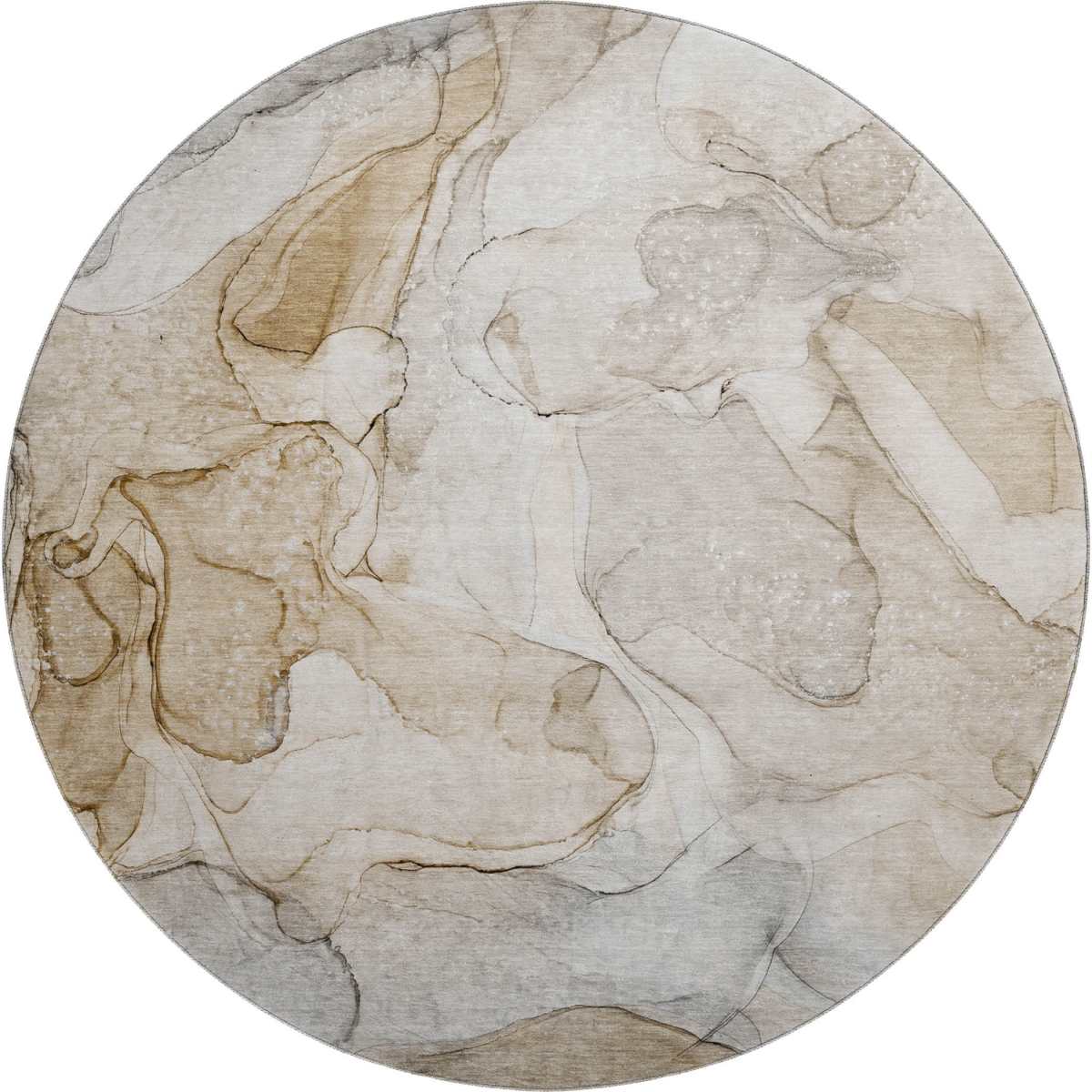 646999 8 ft. Beige & Ivory Abstract Transitional Washable Round Area Rug with UV Protection