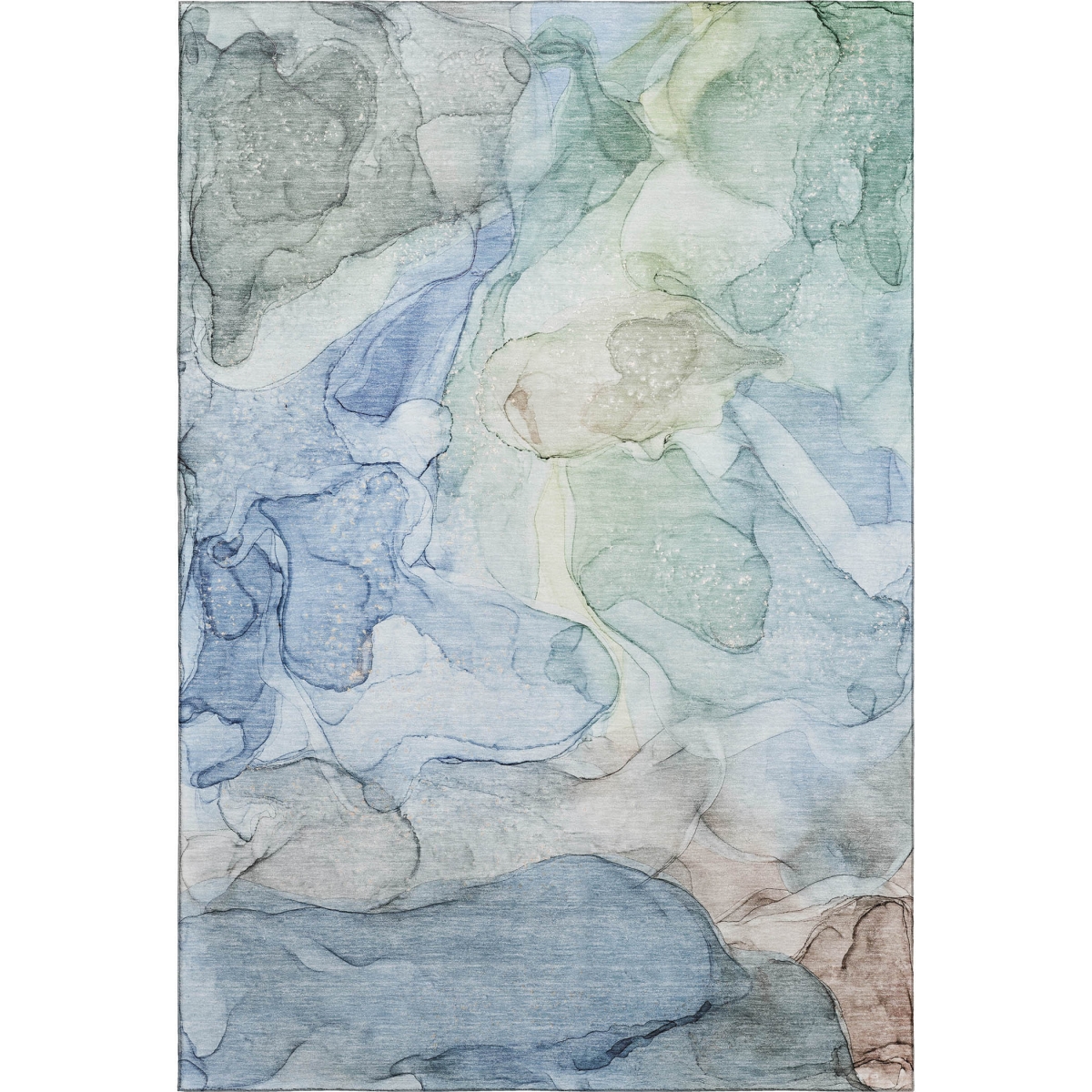 647003 3 x 5 ft. Blue & Ivory Abstract Transitional Washable Machine Made Rectangle Area Rug with UV Protection