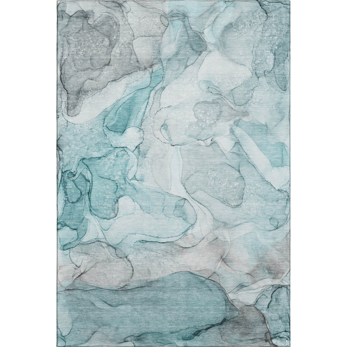 647009 3 x 5 ft. Teal & Ivory Abstract Transitional Washable Machine Made Rectangle Area Rug with UV Protection