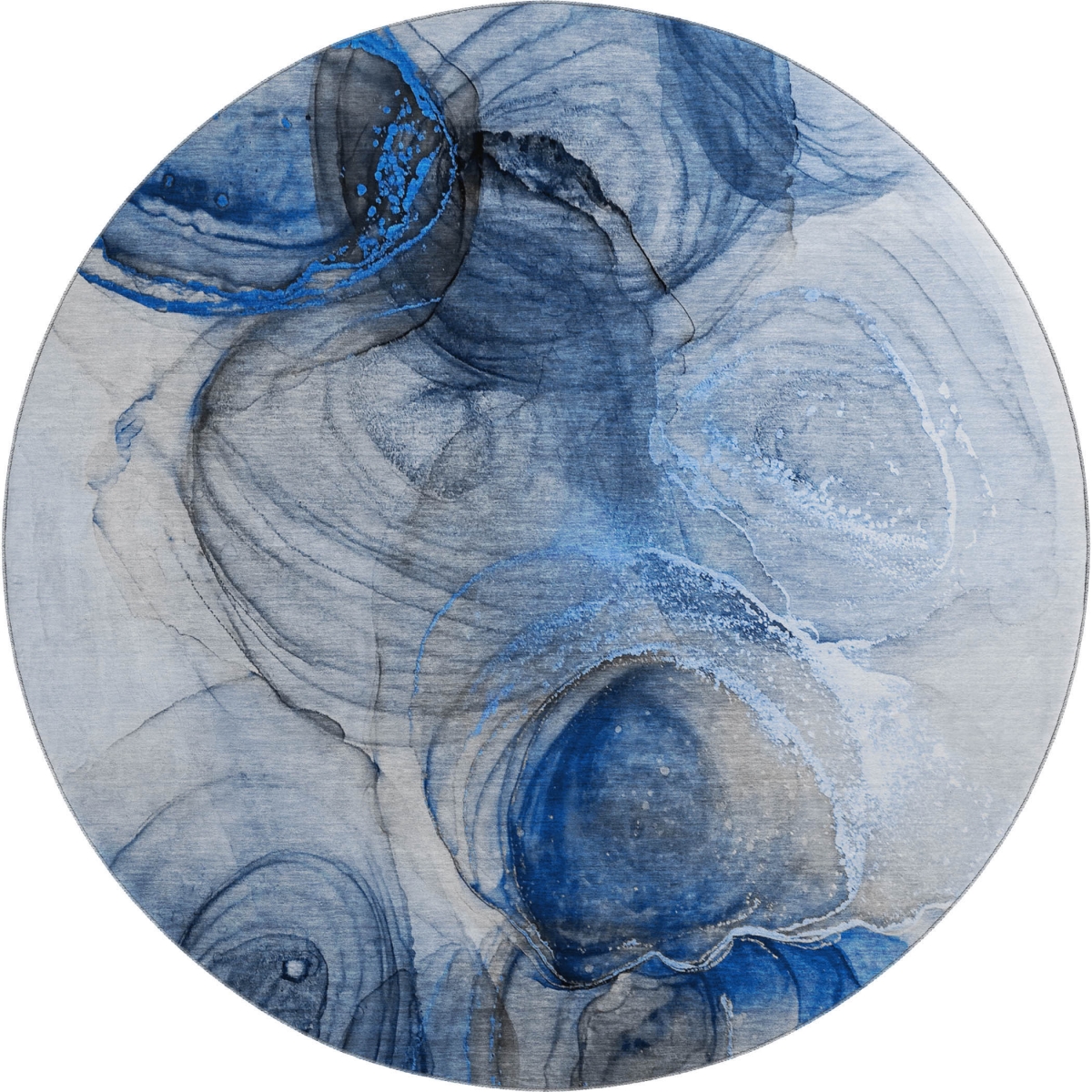 647035 8 ft. Navy Blue & Ivory Abstract Transitional Washable Round Area Rug with UV Protection