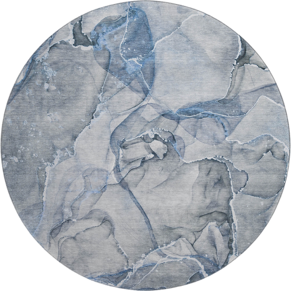 647257 8 ft. Blue & Ivory Abstract Transitional Washable Round Area Rug with UV Protection