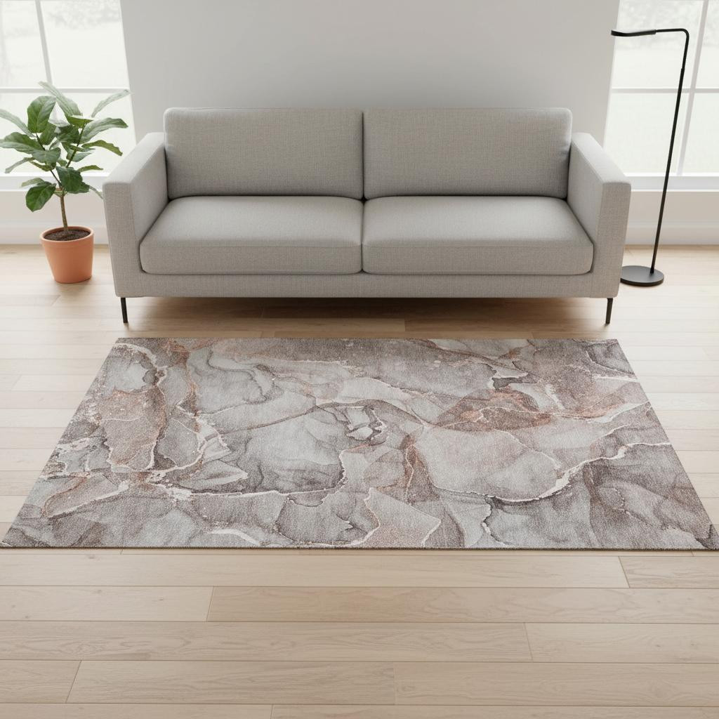 647262 5 x 8 ft. Gray & Ivory Abstract Transitional Washable Machine Made Rectangle Area Rug with UV Protection