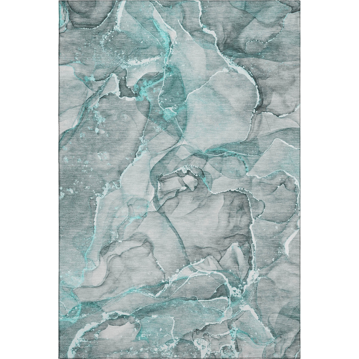 647279 3 x 5 ft. Teal & Ivory Abstract Transitional Washable Machine Made Rectangle Area Rug with UV Protection
