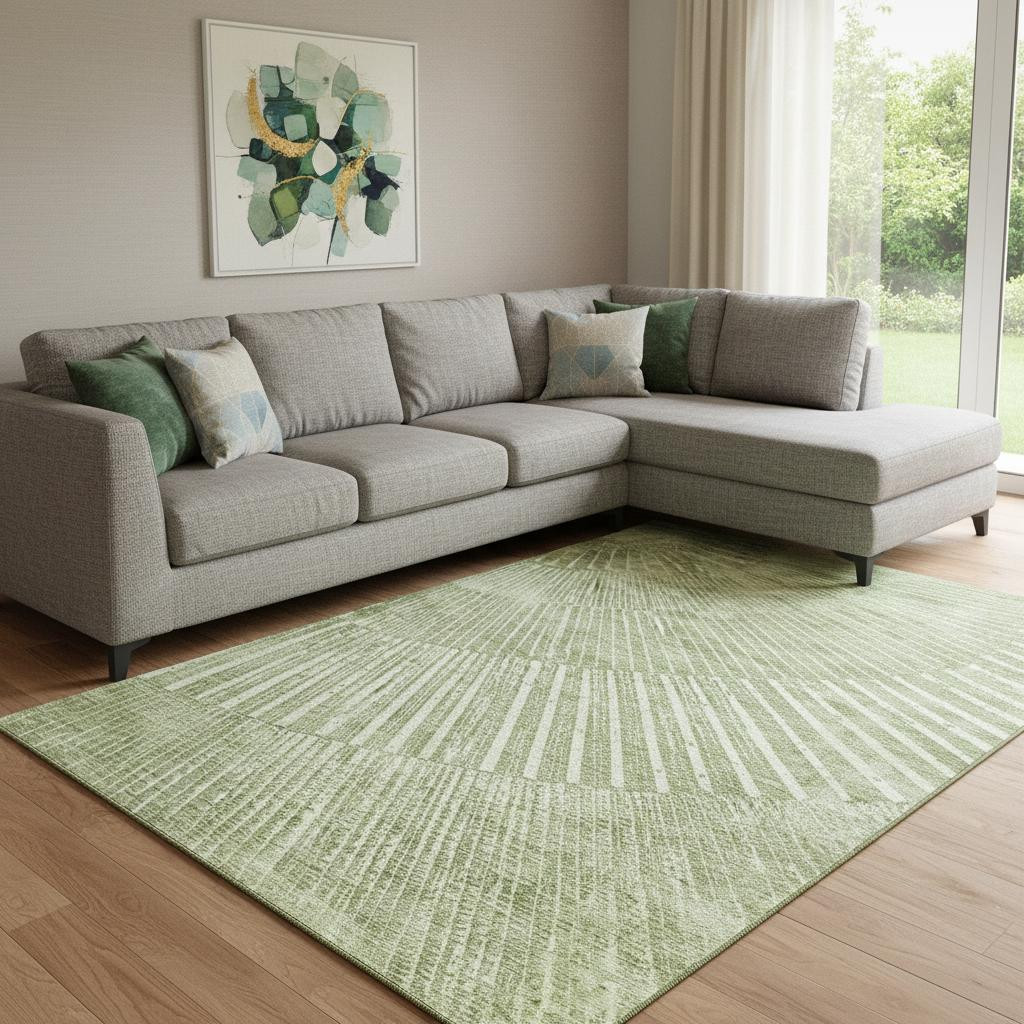 648346 10 x 14 ft. Sage & Ivory Geometric Transitional Washable Machine Made Rectangle Area Rug with UV Protection