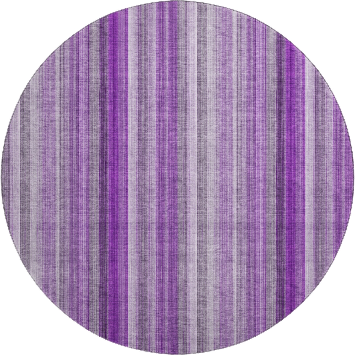 648403 8 ft. Purple & Ivory Striped Transitional Washable Round Area Rug with UV Protection