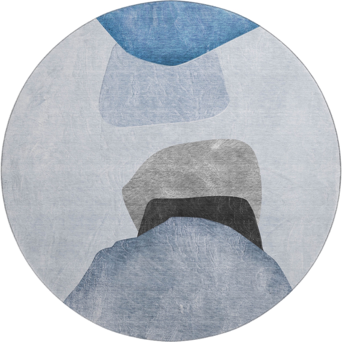 648463 8 ft. Blue & Gray Abstract Transitional Washable Round Area Rug with UV Protection