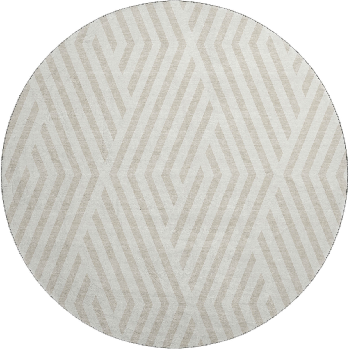 648547 8 ft. Ivory & Beige Geometric Transitional Washable Round Area Rug with UV Protection