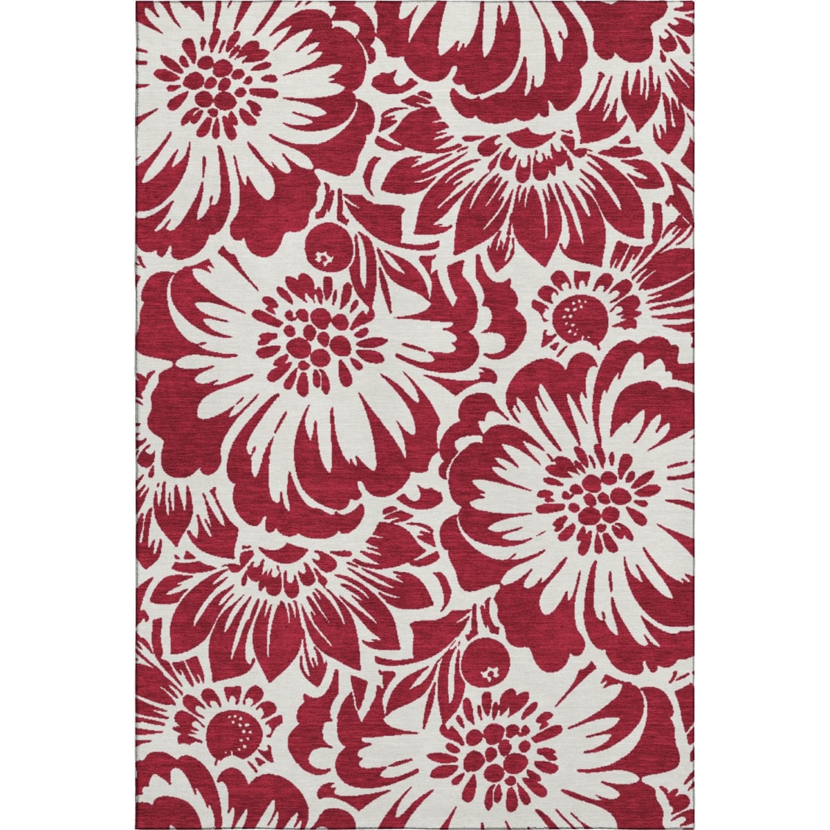 648632 8 x 10 ft. Burgundy & Ivory Floral Washable Machine Made Rectangle Area Rug with UV Protection