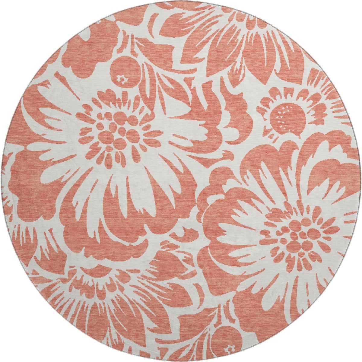 648697 8 ft. Salmon & Ivory Floral Transitional Washable Round Area Rug with UV Protection