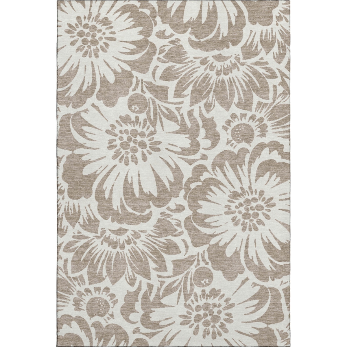 648704 8 x 10 ft. Taupe & Ivory Floral Transitional Washable Machine Made Rectangle Area Rug with UV Protection