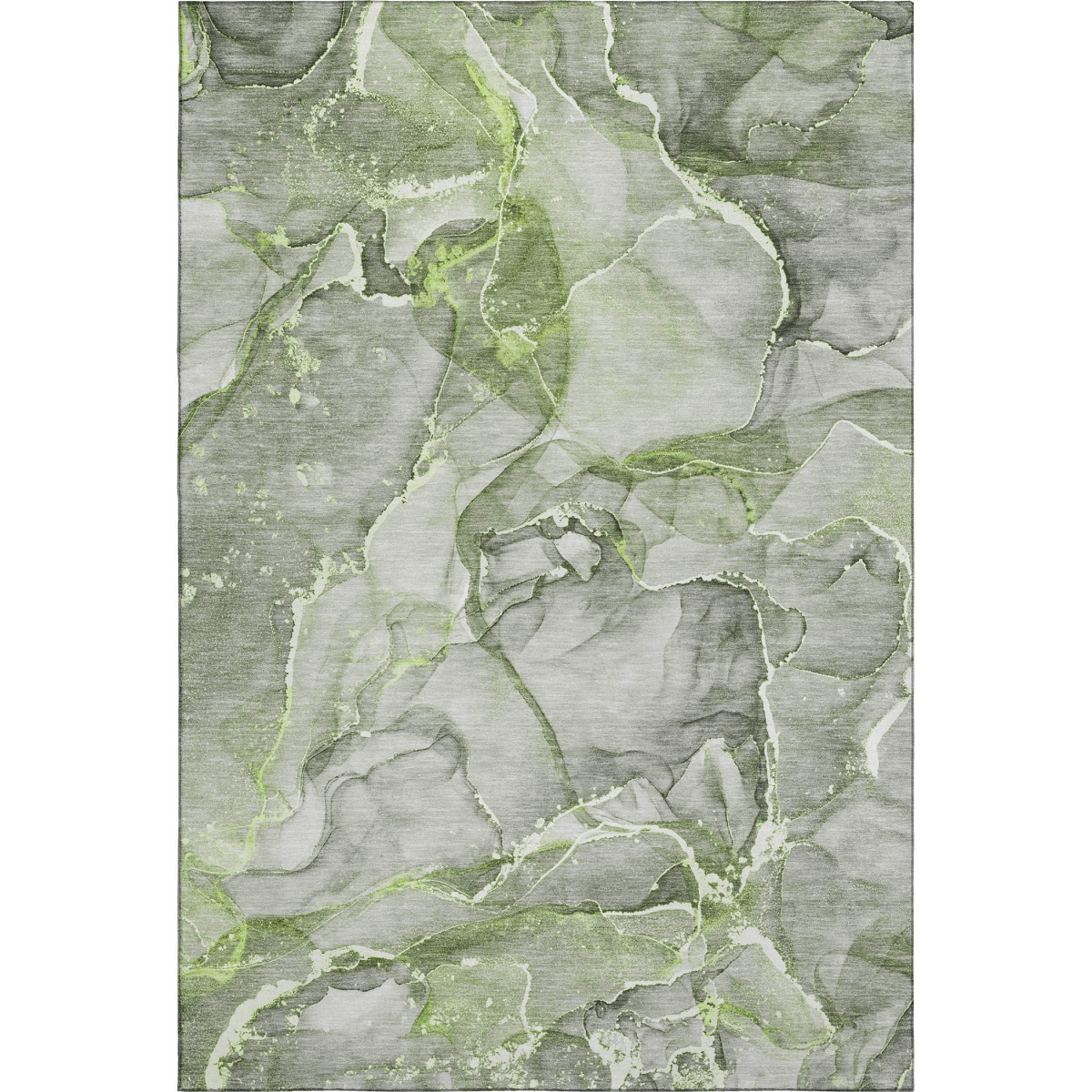 647267 3 x 5 ft. Green & Ivory Abstract Transitional Washable Machine Made Rectangle Area Rug with UV Protection