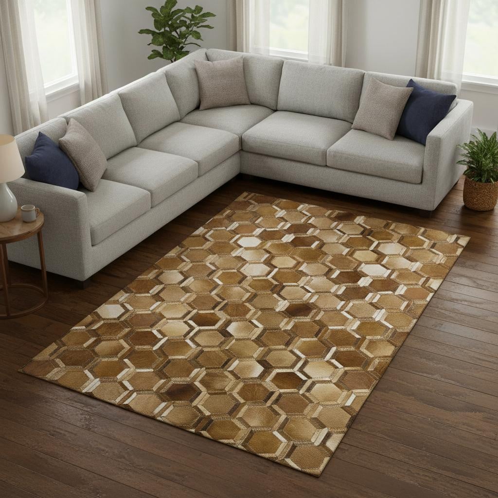 644638 8 x 10 ft. Brown, Ivory & Beige Geometric Lodge Washable Machine Made Rectangle Area Rug with UV Protection