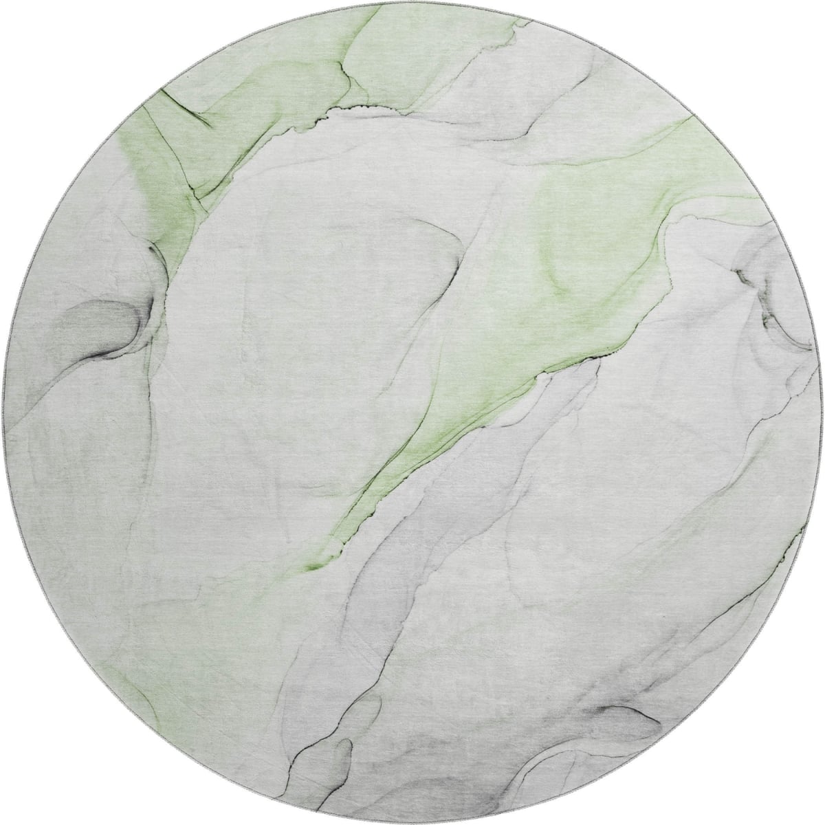 647143 8 ft. Green & Ivory Abstract Transitional Washable Round Area Rug with UV Protection
