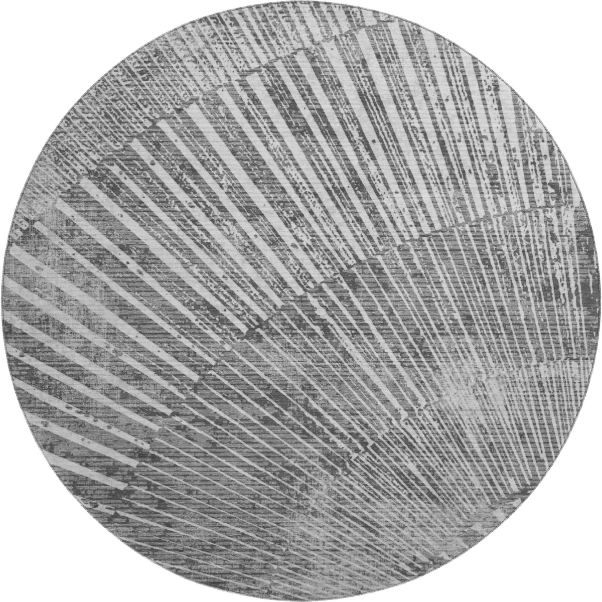 648331 8 ft. Gray & Ivory Geometric Transitional Washable Round Area Rug with UV Protection