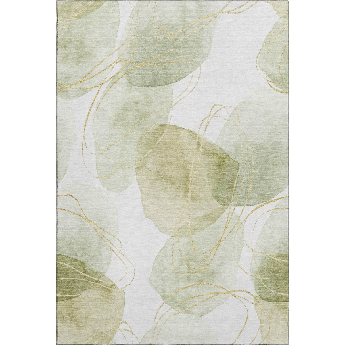 648422 8 x 10 ft. Green, Gold & Ivory Abstract Washable Machine Made Rectangle Area Rug with UV Protection